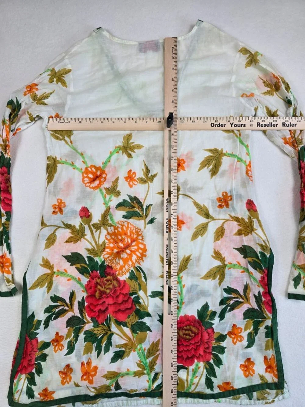 Floral Print Long Sleeve V Neck Tunic Top Kareenas 100% Cotton Cottage Core - Picture 4 of 4